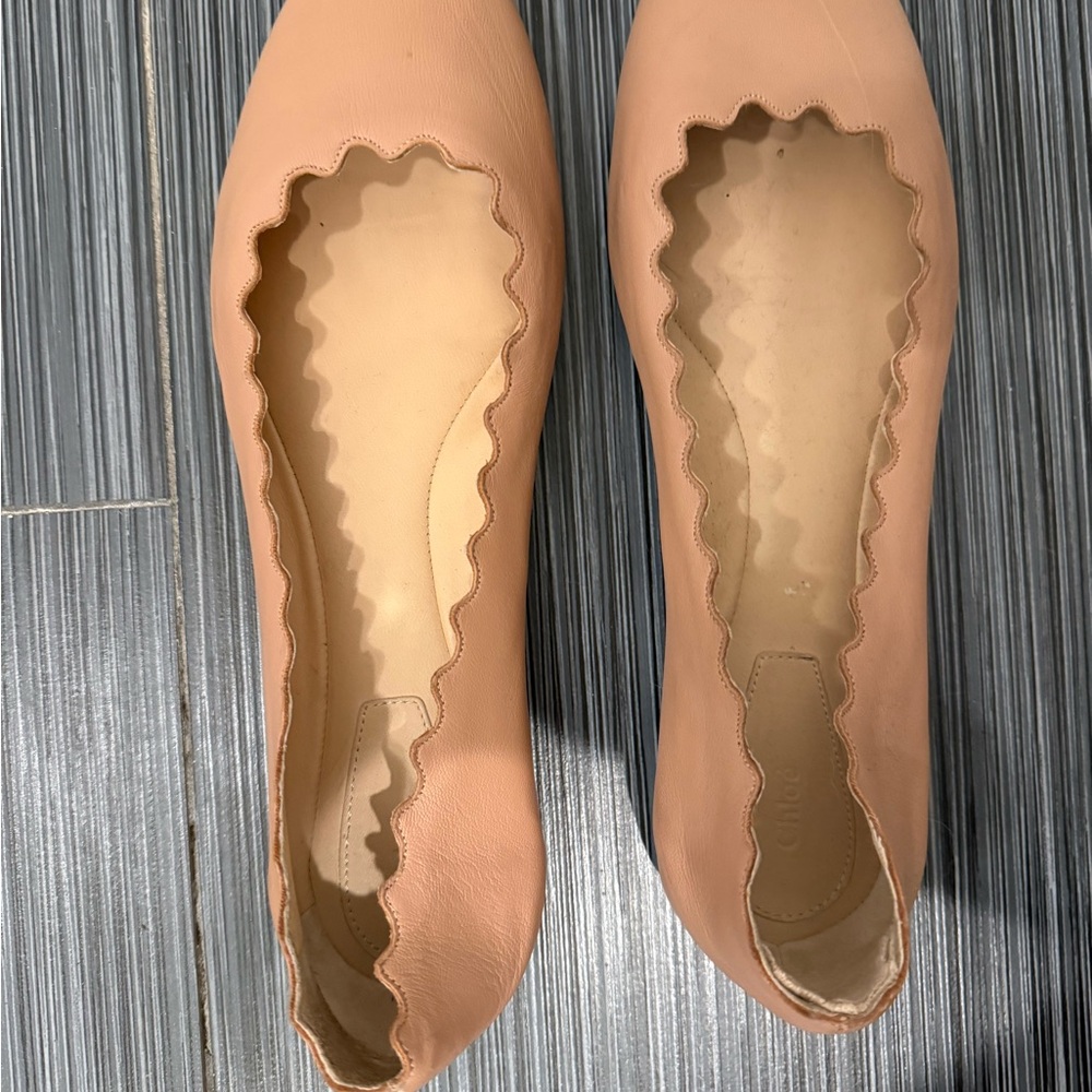 Chloe Lauren Scalloped Ballet Taupe Flats